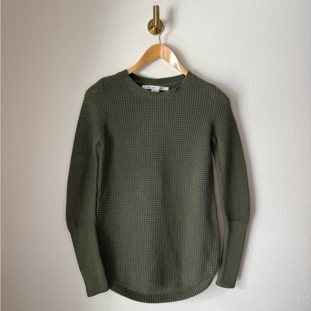 Max Studio Olive Green Waffle Knit Sweater Women’s size Small
